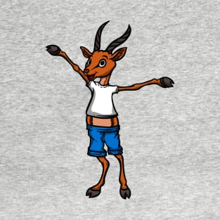 Cute Anthropomorphic Human-like Cartoon Character Gazelle Antelope in Clothes T-Shirt